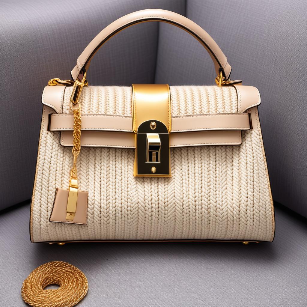  Luxury product style women's handbag, handmade knitted herringbone pattern with a lock made of golden thread, a bag in a modern style, expensive accessories, a sense of financial abundance, Ultra luxi store . Elegant, sophisticated, high-end, luxurious, professional, highly detailed