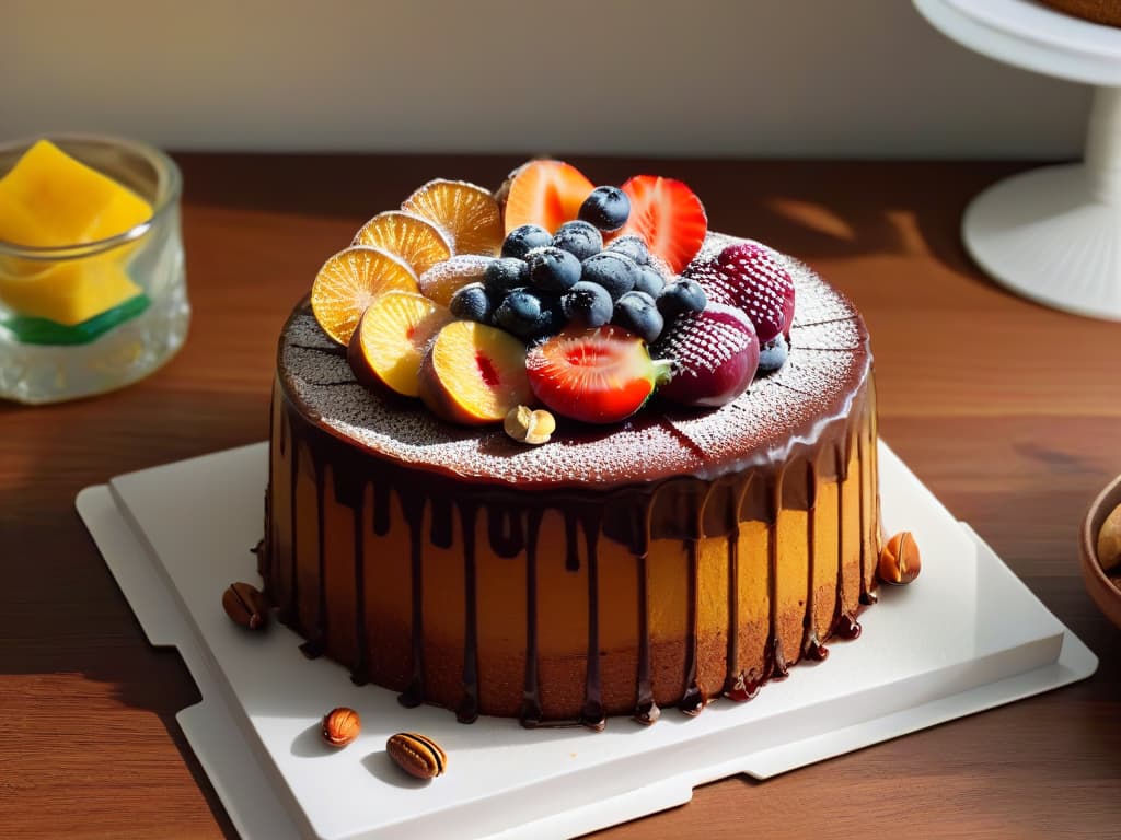  A minimalistic yet captivating image of a perfectly sliced budín inglés, showcasing layers of colorful fruits, nuts, and a moist, rich cake texture. The shot is taken from a slightly elevated angle, highlighting the precision of the slices and the intricate details of the ingredients. The background is a simple, clean surface that enhances the vibrant hues of the dessert, creating a visually appealing and appetizing composition. hyperrealistic, full body, detailed clothing, highly detailed, cinematic lighting, stunningly beautiful, intricate, sharp focus, f/1. 8, 85mm, (centered image composition), (professionally color graded), ((bright soft diffused light)), volumetric fog, trending on instagram, trending on tumblr, HDR 4K, 8K