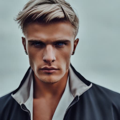 portrait+ style Russian queer fitness model blonde hunk dude face