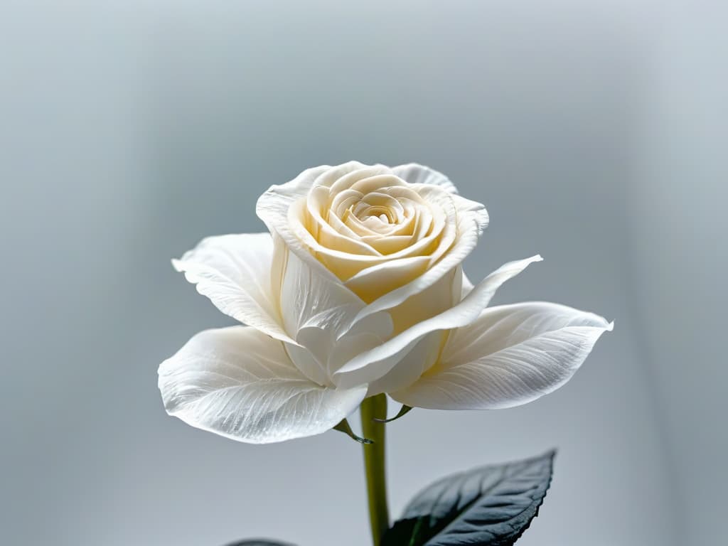  An intricately crafted isomalt sculpture of a delicate rose, featuring transparent petals that catch the light, set against a simple white background to highlight its stunning details. hyperrealistic, full body, detailed clothing, highly detailed, cinematic lighting, stunningly beautiful, intricate, sharp focus, f/1. 8, 85mm, (centered image composition), (professionally color graded), ((bright soft diffused light)), volumetric fog, trending on instagram, trending on tumblr, HDR 4K, 8K