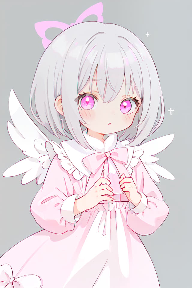  Gray hair Long Eye Pink Angel, Girl Cute