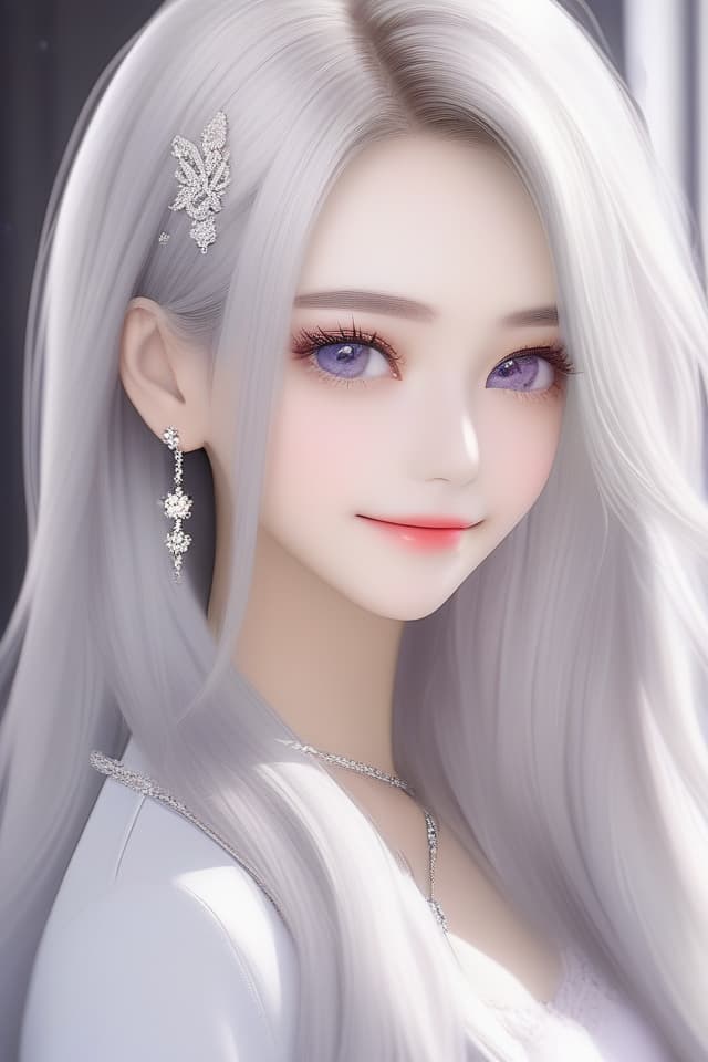  (Hairstyle where you can see your forehead in the middle) UE Eye Color, (Beautiful Silver Hair Parted in Central) Long hair, Sainty Attire, High Quality, 8k