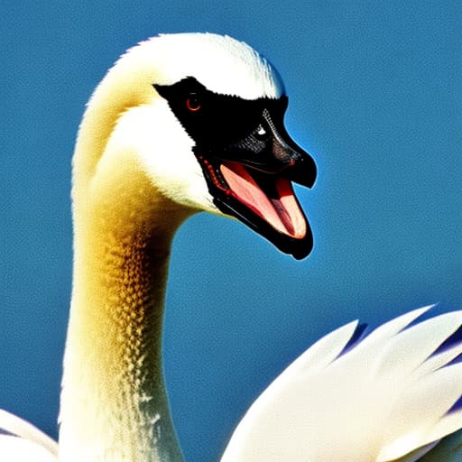  Adult Swan head with open beak and tongue. hisses swan.