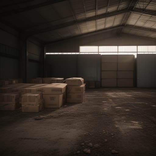  industrial space with cardboard boxes surrounded by a fence, photorealistic, contrast, high quality, hyper realistic, clear features, highly detailed, natural lighting, sharp focus, f/1.8, 85mm, high contrast, HDR 4K, 8K
