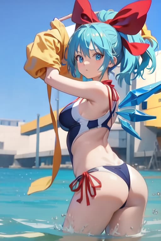  Cirno, one piece swimsuit, manga style