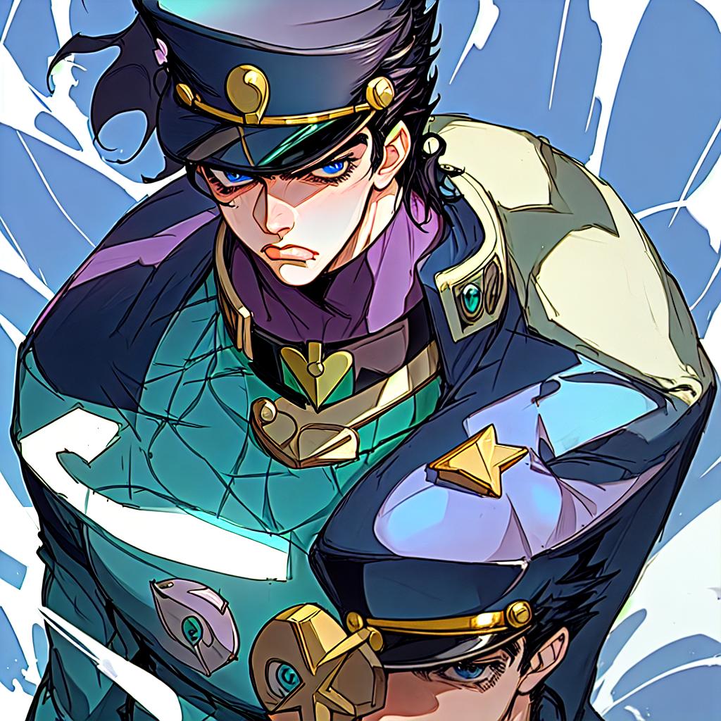  jotaro, blue eyes, frown