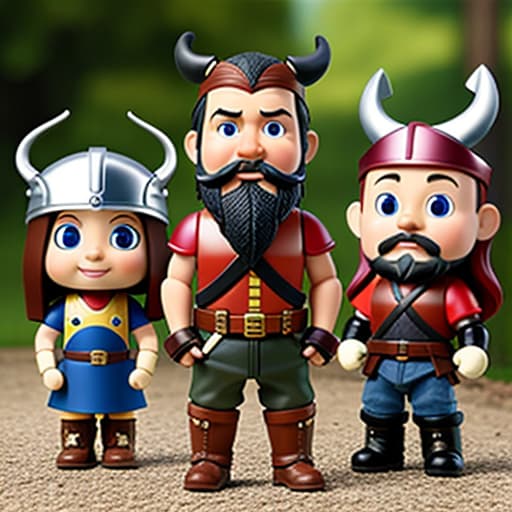  alvin action figure the older-young poor-but-honest-farmer a skinny older-young good looking viking with A bald head a carly black mustache with A viking helmet with horns on it from cartoon