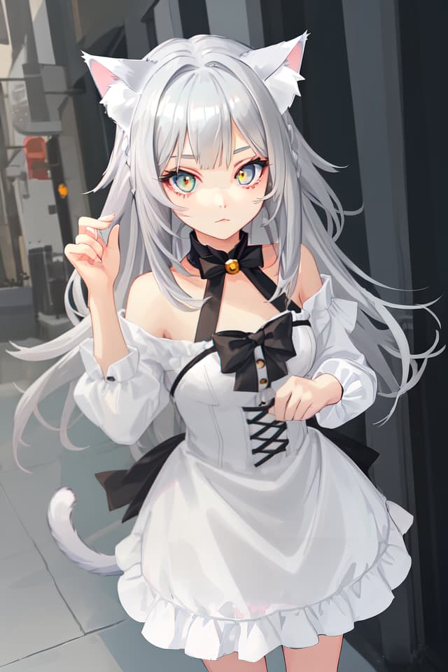  Cat ear silver hair beautiful girl cute