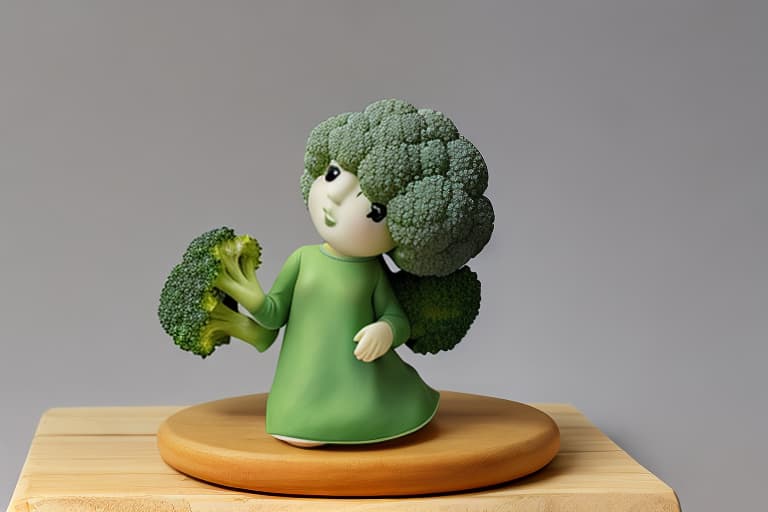  Still figurine of broccoli wearing an elegant summer blouse