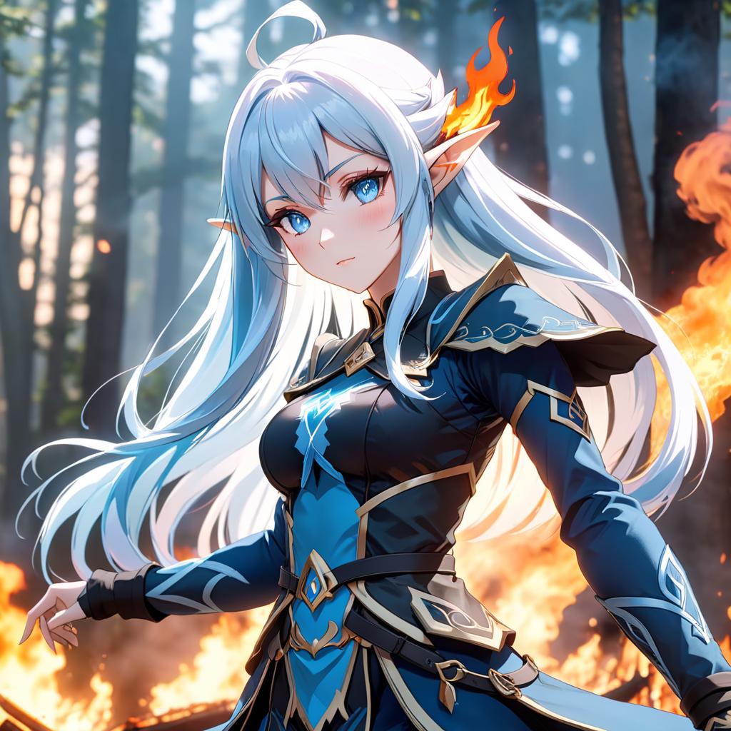  Anime avatar, a girl with white blue hair, burning blue eyes, an elf. hyperrealistic, full body, detailed clothing, highly detailed, cinematic lighting, stunningly beautiful, intricate, sharp focus, f/1. 8, 85mm, (centered image composition), (professionally color graded), ((bright soft diffused light)), volumetric fog, trending on instagram, trending on tumblr, HDR 4K, 8K