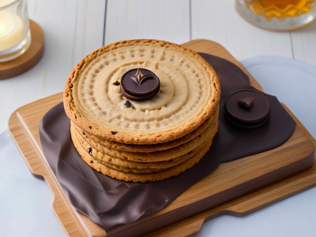  An ultradetailed image of a single oatmeal cookie placed delicately on a rustic wooden cutting board. The cookie is perfectly round with a goldenbrown hue, showcasing a generous amount of whole oats and chunks of dark chocolate peeking through its textured surface. The lighting is soft, casting a gentle shadow beneath the cookie, highlighting its homemade charm. Each oat flake and chocolate piece is crystal clear, inviting viewers to appreciate the cookie's wholesome ingredients and gourmet allure. hyperrealistic, full body, detailed clothing, highly detailed, cinematic lighting, stunningly beautiful, intricate, sharp focus, f/1. 8, 85mm, (centered image composition), (professionally color graded), ((bright soft diffused light)), volumetric fog, trending on instagram, trending on tumblr, HDR 4K, 8K