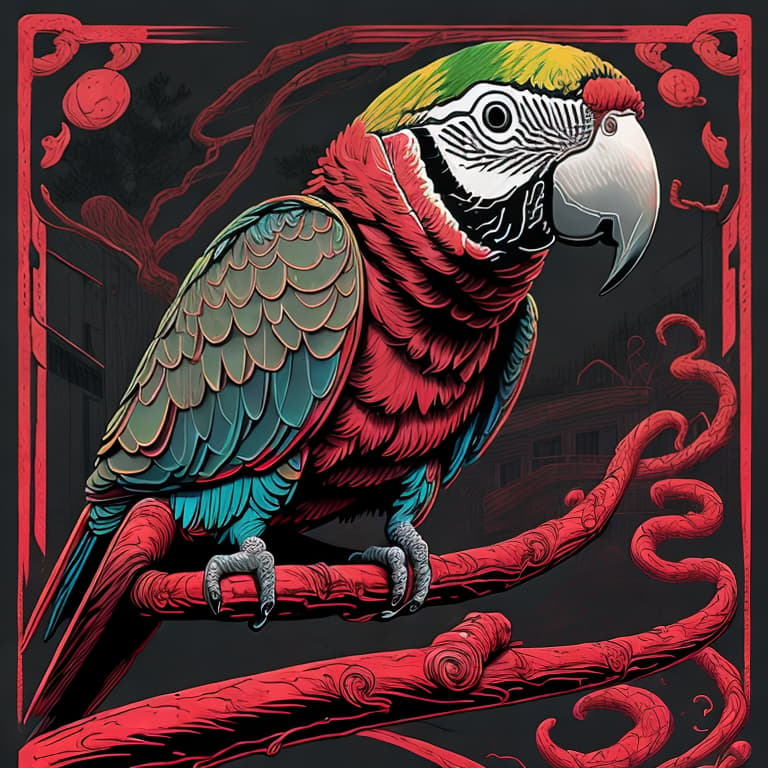  parrot, bloodstained,horror, , midjourney, HQ, Hightly detailed, 4k
