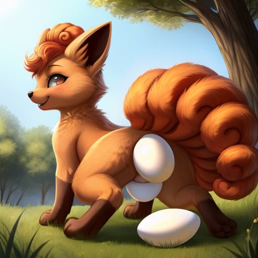  Vulpix, egg in ass, anal oviposition, view from behind,, open eyes, digital art, masterpiece, 4k, fine details,