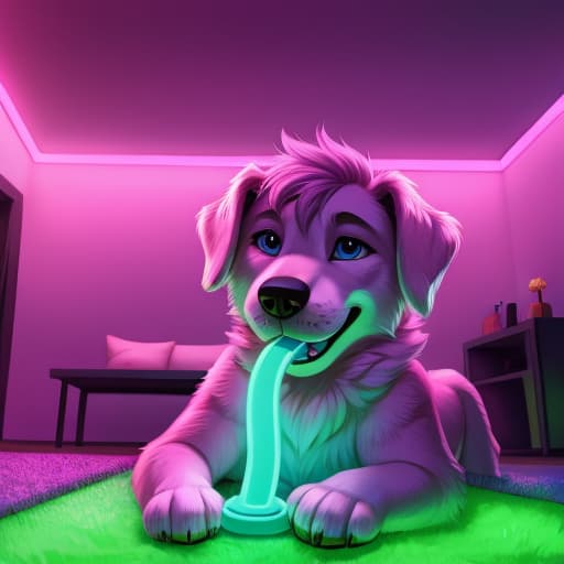  a neon lit room with a dog coming in his own mouth with sex toys on the floor xxx, open eyes, digital art, masterpiece, 4k, fine details,