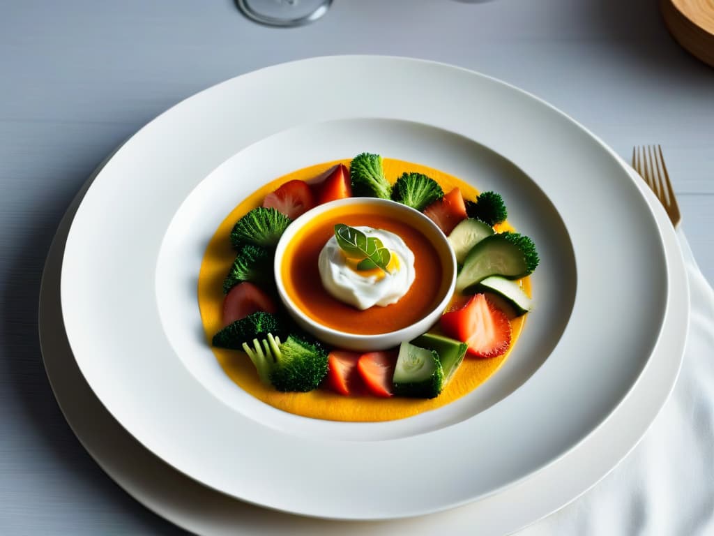  A highresolution, minimalist image of a beautifully plated dish illuminated by soft, naturallooking LED lights, creating a warm and inviting ambiance. The dish should be the focal point, showcasing intricate details and vibrant colors, while the background remains simple and unobtrusive, enhancing the overall professional and inspirational tone of the article. hyperrealistic, full body, detailed clothing, highly detailed, cinematic lighting, stunningly beautiful, intricate, sharp focus, f/1. 8, 85mm, (centered image composition), (professionally color graded), ((bright soft diffused light)), volumetric fog, trending on instagram, trending on tumblr, HDR 4K, 8K