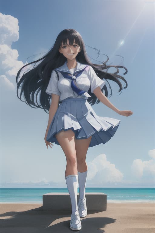  Mr. Nagatoro, high school student uniform tanned skin, blue sky white cloud entrance cloud, summer noon, angle dynamic angle from below, face -to -face smiling smile, cheerful smile, Nagatoro -san hyperrealistic, full body, detailed clothing, highly detailed, cinematic lighting, stunningly beautiful, intricate, sharp focus, f/1. 8, 85mm, (centered image composition), (professionally color graded), ((bright soft diffused light)), volumetric fog, trending on instagram, trending on tumblr, HDR 4K, 8K