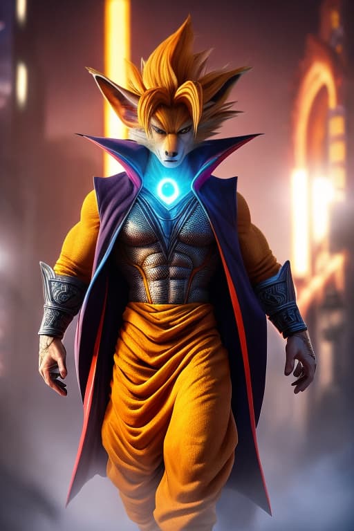  Goku blue super saiyan hyperrealistic, full body, detailed clothing, highly detailed, cinematic lighting, stunningly beautiful, intricate, sharp focus, f/1. 8, 85mm, (centered image composition), (professionally color graded), ((bright soft diffused light)), volumetric fog, trending on instagram, trending on tumblr, HDR 4K, 8K