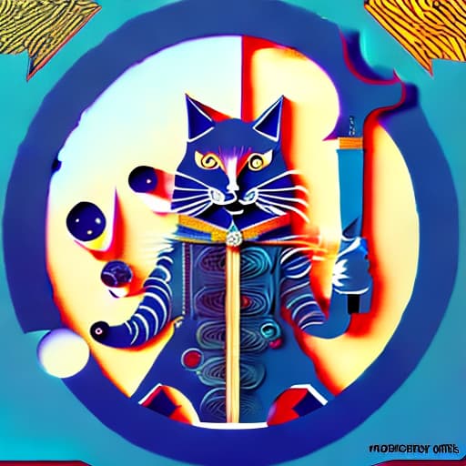 mdjrny-pprct futuristic cat warrior with a sword and laser gun