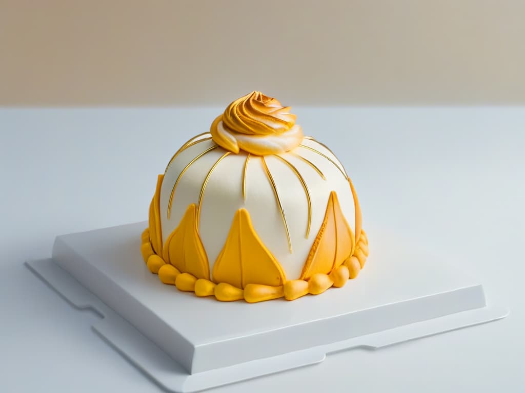  An elegant and minimalistic image of a stylized pastry chef's hat made of swirling golden lines, symbolizing creativity and expertise in pastry making. The design is sleek and modern, with a touch of sophistication, perfect for capturing the essence of a highquality pastry brand. hyperrealistic, full body, detailed clothing, highly detailed, cinematic lighting, stunningly beautiful, intricate, sharp focus, f/1. 8, 85mm, (centered image composition), (professionally color graded), ((bright soft diffused light)), volumetric fog, trending on instagram, trending on tumblr, HDR 4K, 8K