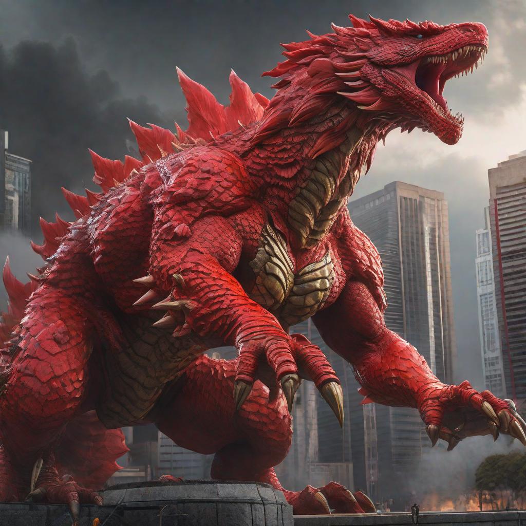  🔴genera un kaiju de color rojo llamado Morfo🔴, artgerm, jeremy, lipkin, michael, garmash detailed digital art, radiant, light, detailed, intricate, environment hyperrealistic, full body, detailed clothing, highly detailed, cinematic lighting, stunningly beautiful, intricate, sharp focus, f/1. 8, 85mm, (centered image composition), (professionally color graded), ((bright soft diffused light)), volumetric fog, trending on instagram, trending on tumblr, HDR 4K, 8K