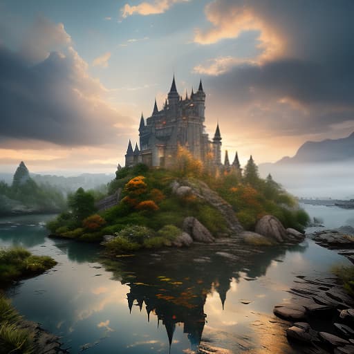  Castle on the mountain with a river, many towers, large gates, autumn., magic, dragons, elves, castles, by Donato Giancola, Ruan Jia, Kekai Kotaki, Magali Villeneuve, Even Mehl Amundsen hyperrealistic, full body, detailed clothing, highly detailed, cinematic lighting, stunningly beautiful, intricate, sharp focus, f/1. 8, 85mm, (centered image composition), (professionally color graded), ((bright soft diffused light)), volumetric fog, trending on instagram, trending on tumblr, HDR 4K, 8K