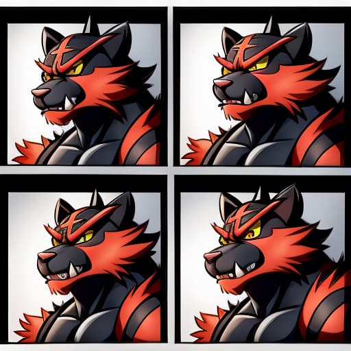  Three panel sequence of a male Incineroar getting possessed by a ghost, open eyes, digital art, masterpiece, 4k, fine details,