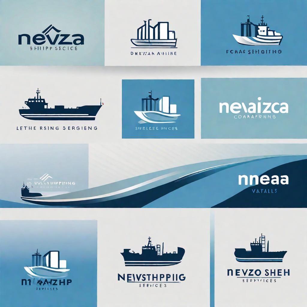  masterpiece, best quality, Create a minimalist logo design for Nevza Shipping Services. Color Scheme: Use a white background, Ship Element: Integrate a recognizable silhouette of two modern freighter ship in a top view into the design of the capital letter "N",a mix of light and dark shades of blue. You can also use abstract ship elements, like stylized waves, to complement the freighter silhouette within the letter "N" but ensure the freighter remains the main focus. Style: Maintain a minimalist aesthetic throughout the design. Company Name: Include the company name "Nevza Shipping Services" in a clear and concise font that complements the overall logo design. Additional Notes: Feel free to explore different variatio