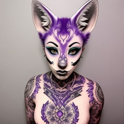  Heavily tattooed Exotic lilac fox woman hybrid