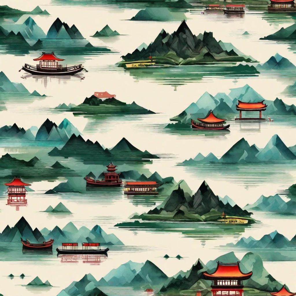  masterpiece, best quality,Chinese painting lake and mountain