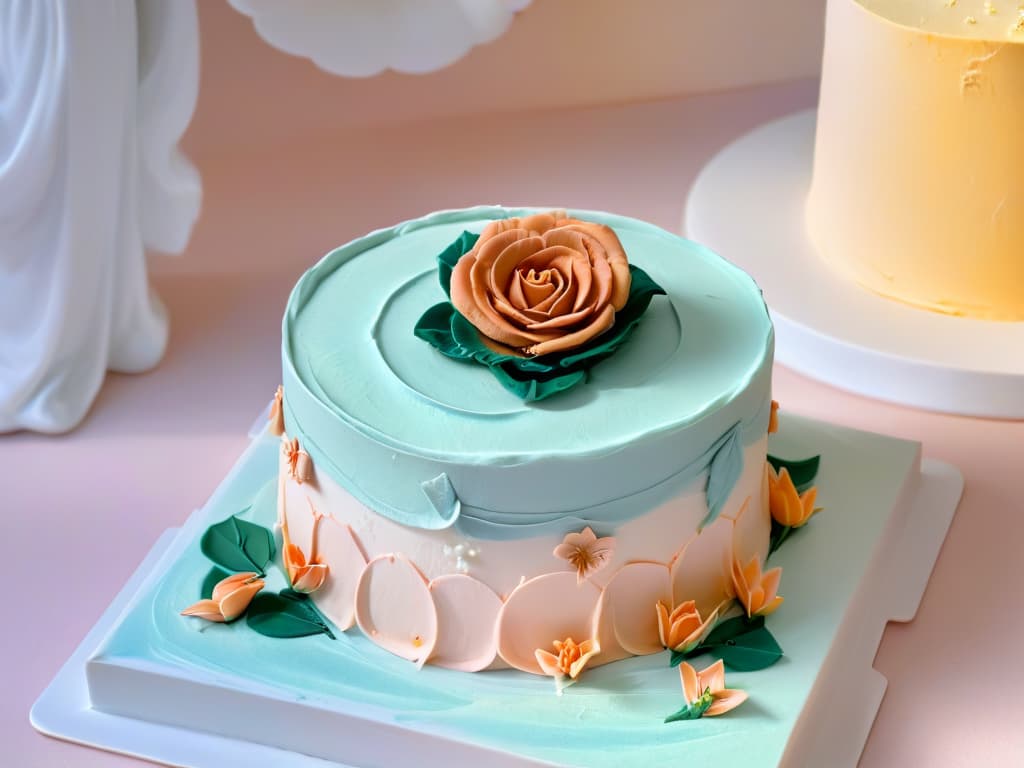  An exquisitely detailed closeup shot of a delicate fondant rose being meticulously crafted by skilled hands, showcasing the intricate layers and textures of the sugary petals as they come together in a mesmerizing display of artistry and precision. The soft pastel hues of the fondant contrast beautifully with the clean, crisp workspace, highlighting the fine craftsmanship and attention to detail that goes into creating stunning fondant decorations. hyperrealistic, full body, detailed clothing, highly detailed, cinematic lighting, stunningly beautiful, intricate, sharp focus, f/1. 8, 85mm, (centered image composition), (professionally color graded), ((bright soft diffused light)), volumetric fog, trending on instagram, trending on tumblr, HDR 4K, 8K