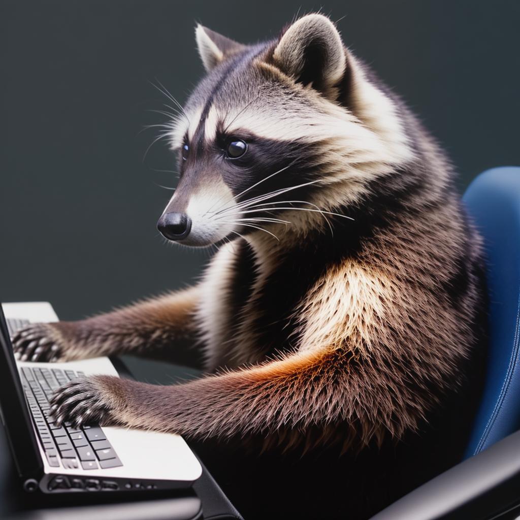  raccoon sitting in gaming chair front a computer on desktop, ((semi anthropomorphic)),(full body), tail, belly, sitting, fat, (chubby), (((white background))), solo, desktop, gaming chair, side view,  [[[clothes]]] hyperrealistic, full body, detailed clothing, highly detailed, cinematic lighting, stunningly beautiful, intricate, sharp focus, f/1. 8, 85mm, (centered image composition), (professionally color graded), ((bright soft diffused light)), volumetric fog, trending on instagram, trending on tumblr, HDR 4K, 8K