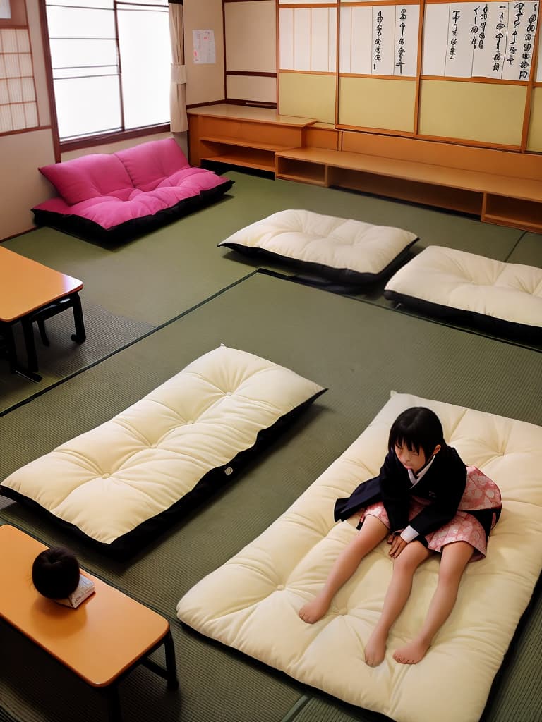  Japan,
Japanese-style futon,
completely ,
one person,
Female elementary  students