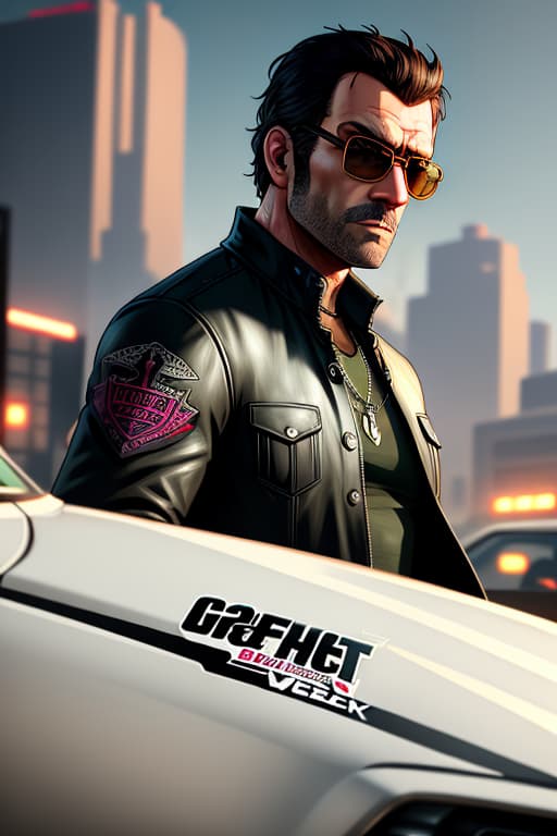  gtav style, (best quality), ((artwork gta5 heavily stylized)), poster design, detailed, highly detailed, sunglasses, masterpiece, highres hyperrealistic, full body, detailed clothing, highly detailed, cinematic lighting, stunningly beautiful, intricate, sharp focus, f/1. 8, 85mm, (centered image composition), (professionally color graded), ((bright soft diffused light)), volumetric fog, trending on instagram, trending on tumblr, HDR 4K, 8K