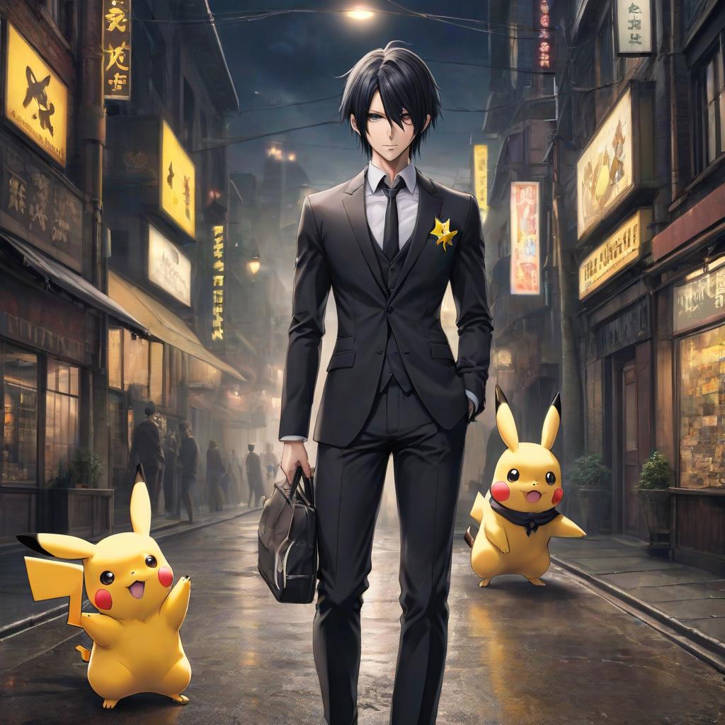  anime artwork Character from anime Sebastian Michaelis wears a Pikachu costume. . anime style, key visual, vibrant, studio anime, highly detailed hyperrealistic, full body, detailed clothing, highly detailed, cinematic lighting, stunningly beautiful, intricate, sharp focus, f/1. 8, 85mm, (centered image composition), (professionally color graded), ((bright soft diffused light)), volumetric fog, trending on instagram, trending on tumblr, HDR 4K, 8K