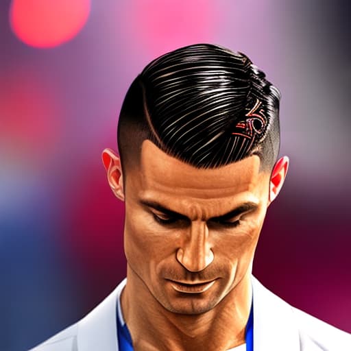  Cristiano Ronaldo in FC Barcelona hyperrealistic, full body, detailed clothing, highly detailed, cinematic lighting, stunningly beautiful, intricate, sharp focus, f/1. 8, 85mm, (centered image composition), (professionally color graded), ((bright soft diffused light)), volumetric fog, trending on instagram, trending on tumblr, HDR 4K, 8K