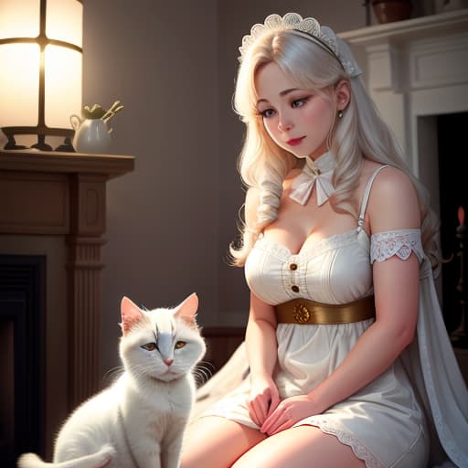  A white fluffy kitten, sharp focus on the kitten, sleeping in a fluffy blanket, a cozy lamp shining above, next to the fireplace, fireflies fluttering above, on the dark sky, stars twinkle. 8k hyperrealistic, full body, detailed clothing, highly detailed, cinematic lighting, stunningly beautiful, intricate, sharp focus, f/1. 8, 85mm, (centered image composition), (professionally color graded), ((bright soft diffused light)), volumetric fog, trending on instagram, trending on tumblr, HDR 4K, 8K