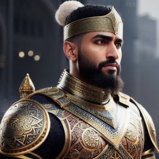  a muslim warrior hyperrealistic, full body, detailed clothing, highly detailed, cinematic lighting, stunningly beautiful, intricate, sharp focus, f/1. 8, 85mm, (centered image composition), (professionally color graded), ((bright soft diffused light)), volumetric fog, trending on instagram, trending on tumblr, HDR 4K, 8K