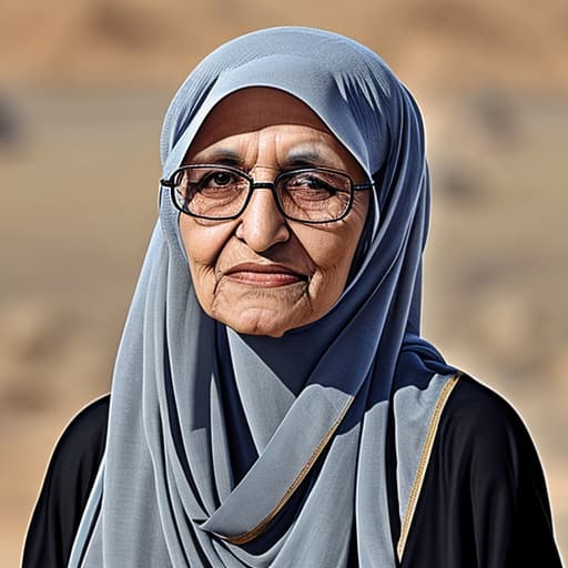  An Arabian grandmother wearing hijab and glasses from hijab region in Saudi Arabia