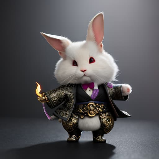  Chibi yakuza rabbit hyperrealistic, full body, detailed clothing, highly detailed, cinematic lighting, stunningly beautiful, intricate, sharp focus, f/1. 8, 85mm, (centered image composition), (professionally color graded), ((bright soft diffused light)), volumetric fog, trending on instagram, trending on tumblr, HDR 4K, 8K