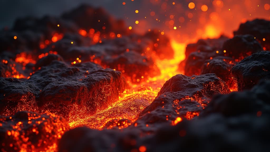  good quality, high quality, a close up view of flowing lava, showcasing the intense heat and texture of molten rock