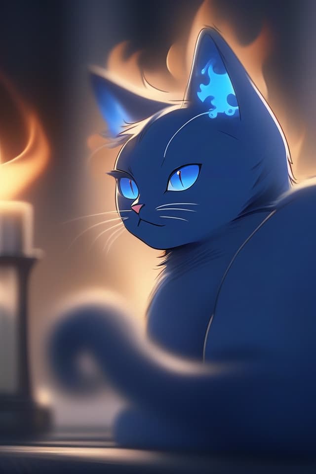  Cool illustrations, Blue Cat, Masterpiece, Good Looking Blue Cat, Wearing Blue Flames, Sharp Eyes, 8k, 16K