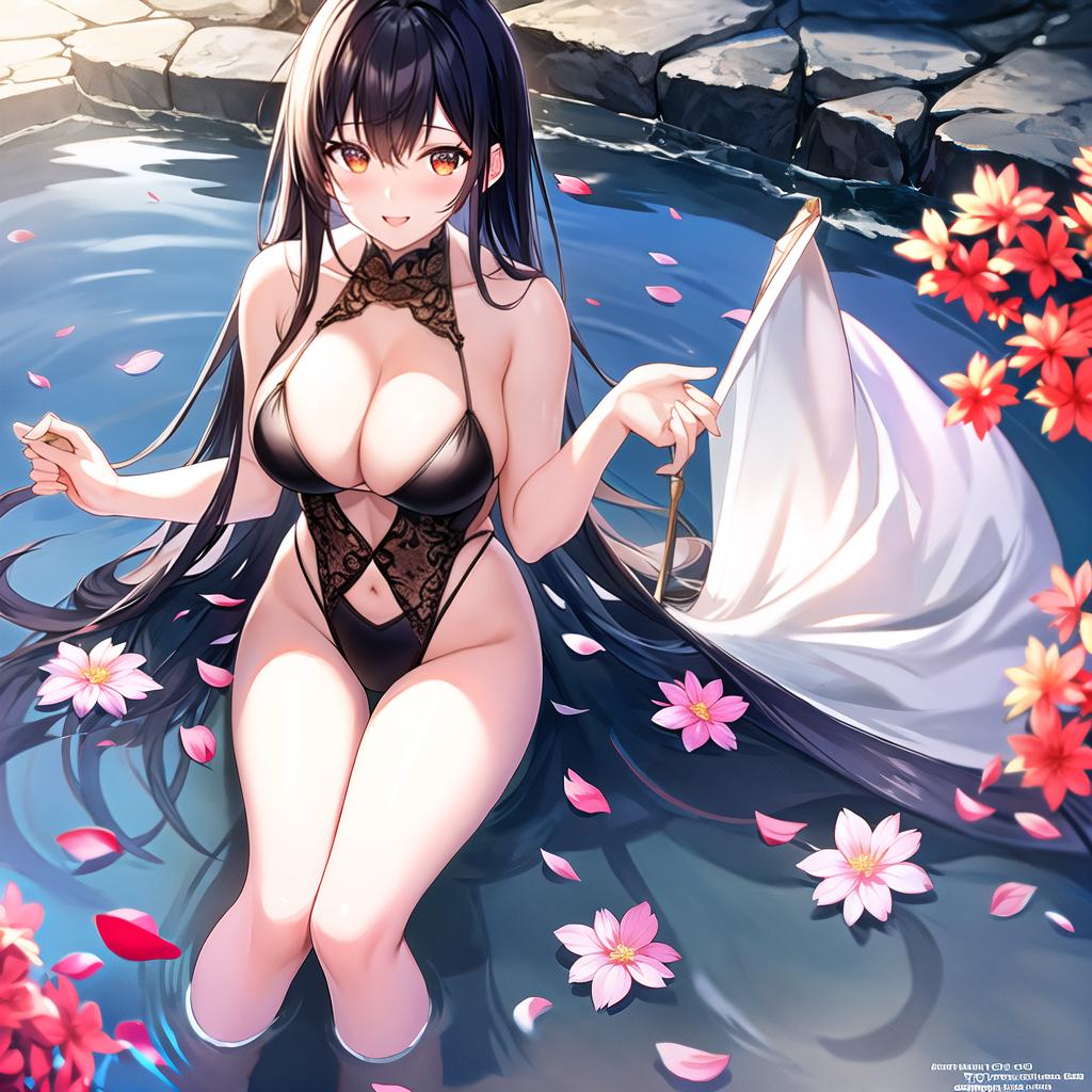  An beautiful who is quite embarred and blushing in a hot spring, , black hair, ahegao,,ero hyperrealistic, full body, detailed clothing, highly detailed, cinematic lighting, stunningly beautiful, intricate, sharp focus, f/1. 8, 85mm, (centered image composition), (professionally color graded), ((bright soft diffused light)), volumetric fog, trending on instagram, trending on tumblr, HDR 4K, 8K