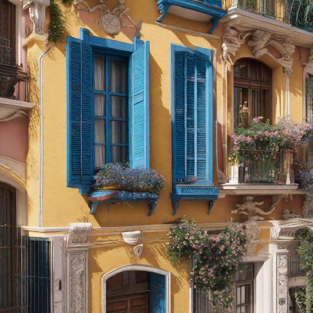  Mi edificio es de color azul claro, es mediano y tiene tres pisos. En las dos casas hay una ventana enorme y varias ventanas grandes con persianas verdes, debajo del edificio hay 3 tiendas y una de ellas es un garaje de 1958. Al bajar del edificio, hay una maceta y varias papeleras una de ellas está pegada a una farola. Los dos edificios de al lado son de color amarillo claro. Mi edificio tiene dos luces justo en medio y encima. Mi edificio tiene 7 balcones blancos. La puerta del edificio es marrón y está bajo la ventana grande de la derecha. Y tiene una alarma en caso de que haya un robo. Es un edificio muy bajo con el de la izquierda y el de la derecha que son más altos y grandes . El suelo es marrón claro con cuadrados grandes pun hyperrealistic, full body, detailed clothing, highly detailed, cinematic lighting, stunningly beautiful, intricate, sharp focus, f/1. 8, 85mm, (centered image composition), (professionally color graded), ((bright soft diffused light)), volumetric fog, trending on instagram, trending on tumblr, HDR 4K, 8K