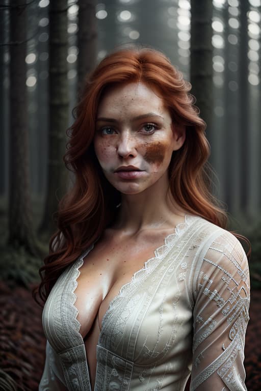  close up of a european woman, ginger hair, winter forest, natural skin texture, 24mm, 4k textures, soft cinematic light, RAW photo, photorealism, photorealistic, intricate, elegant, highly detailed, sharp focus, ((((cinematic look)))), soothing tones, insane details, intricate details, hyperdetailed, low contrast, soft cinematic light, dim colors, exposure blend, hdr, faded hyperrealistic, full body, detailed clothing, highly detailed, cinematic lighting, stunningly beautiful, intricate, sharp focus, f/1. 8, 85mm, (centered image composition), (professionally color graded), ((bright soft diffused light)), volumetric fog, trending on instagram, trending on tumblr, HDR 4K, 8K