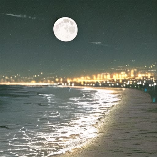  moon on dark night sky and a a beach