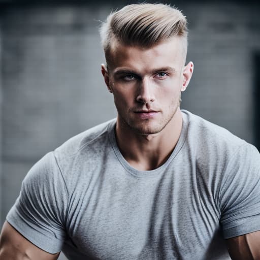 portrait+ style Russian queer fitness model blonde hunk dude face