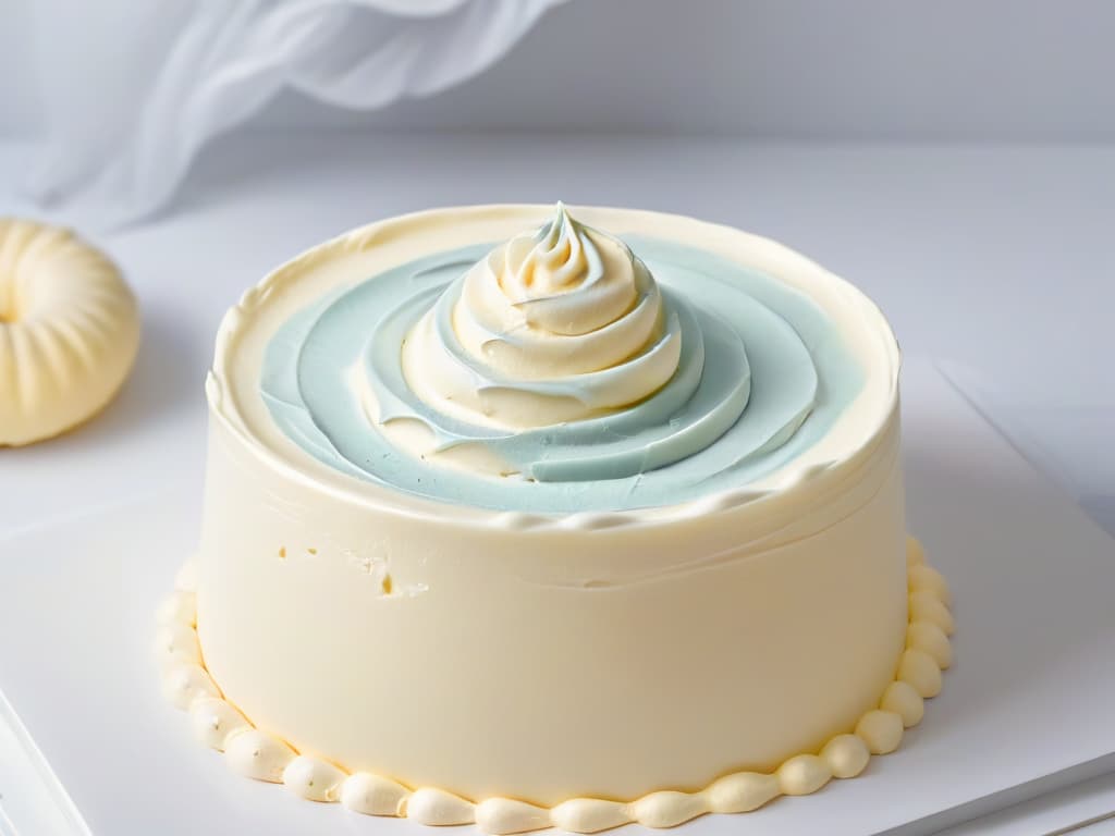  A closeup, minimalist image of a perfectly swirled, smooth and glossy cream being folded gently into a light and airy batter. The cream appears to be a pale pastel shade, contrasting beautifully against the white bowl it sits in. The image showcases the intricate details of the cream's texture, highlighting the soft peaks and smooth consistency as it blends seamlessly into the batter, capturing the essence of creating the perfect, velvetysmooth mixture for delectable pastries. hyperrealistic, full body, detailed clothing, highly detailed, cinematic lighting, stunningly beautiful, intricate, sharp focus, f/1. 8, 85mm, (centered image composition), (professionally color graded), ((bright soft diffused light)), volumetric fog, trending on instagram, trending on tumblr, HDR 4K, 8K