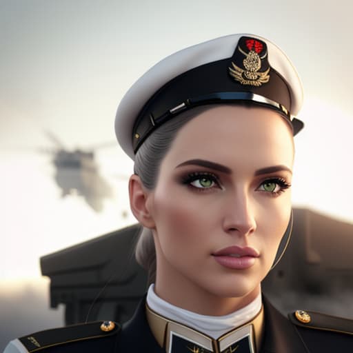  She has long black hair and green eyes and looks like a strong, white girl wearing a military uniform hyperrealistic, full body, detailed clothing, highly detailed, cinematic lighting, stunningly beautiful, intricate, sharp focus, f/1. 8, 85mm, (centered image composition), (professionally color graded), ((bright soft diffused light)), volumetric fog, trending on instagram, trending on tumblr, HDR 4K, 8K