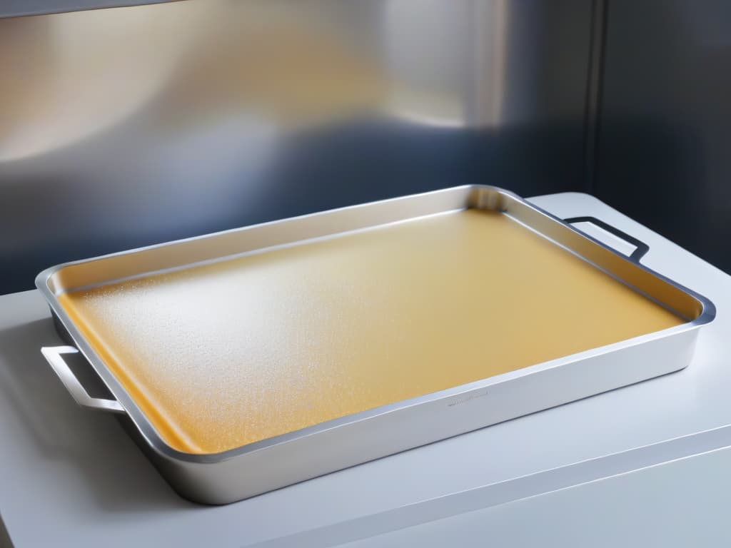  An ultradetailed closeup image of a pristine aluminum baking tray and a sleek stainless steel baking tray side by side, captured under soft, natural lighting. The aluminum tray shines with a smooth finish, showcasing its lightweight and heatconducting properties, while the stainless steel tray exudes a modern, durable elegance with its reflective surface. The contrasting textures and subtle reflections in the image highlight the unique characteristics of each type of baking tray, inviting the viewer to ponder their differences and qualities. hyperrealistic, full body, detailed clothing, highly detailed, cinematic lighting, stunningly beautiful, intricate, sharp focus, f/1. 8, 85mm, (centered image composition), (professionally color graded), ((bright soft diffused light)), volumetric fog, trending on instagram, trending on tumblr, HDR 4K, 8K