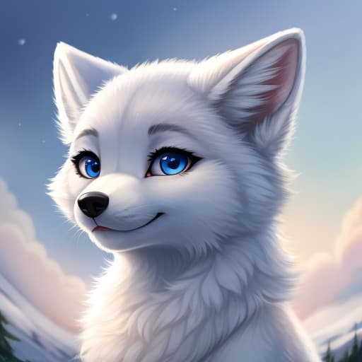  cute fluffy arctic fox girl, open eyes, digital art, masterpiece, 4k, fine details,